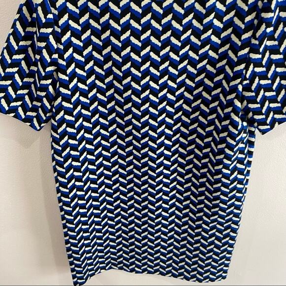 Zara Blue Geometric Plaid Shift Dress Size S Minimalist Retro Mod Print Chic - Picture 5 of 10